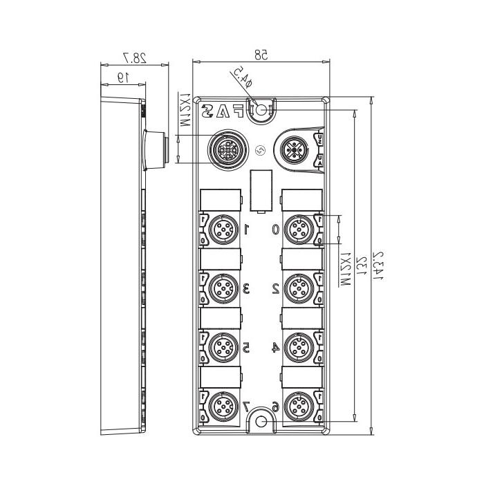 M12接口，IO-Link集线器，NPN， 16DI/DO可配置，扩展模块，00B936